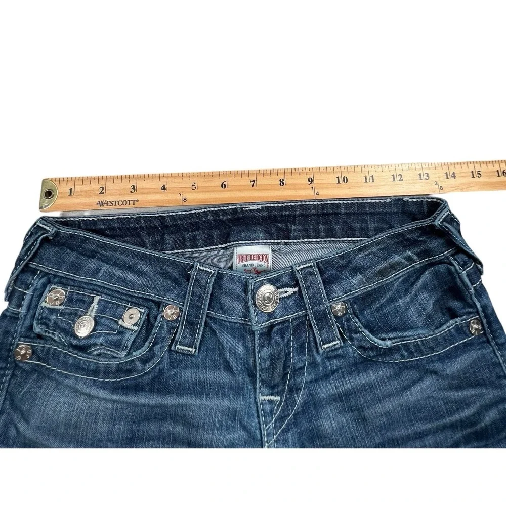 True Religion Women 25 Straight Distressed Medium Wash Low Rise Jean Flap Pocket